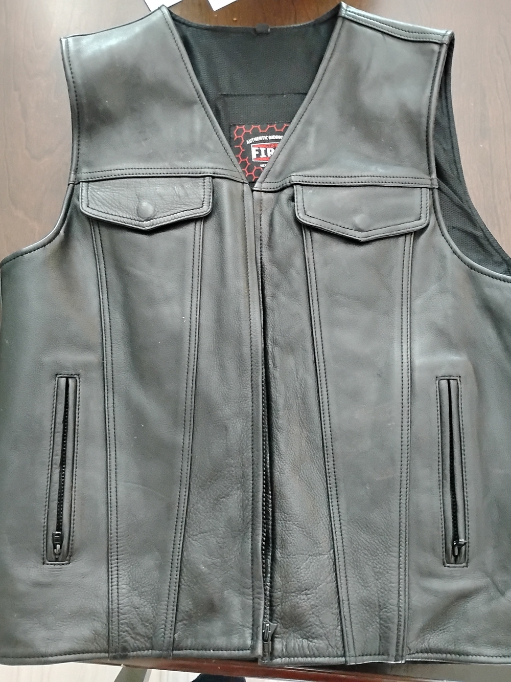 Men's Black Leather Vest with Zip Pockets -